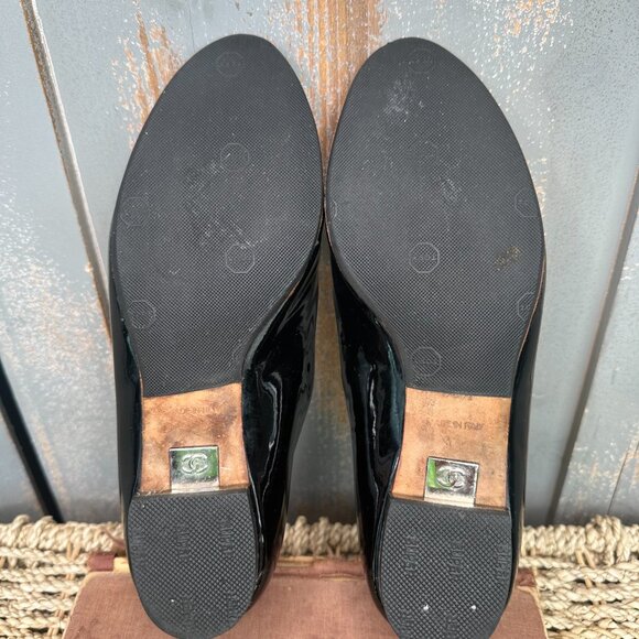 CHANEL Patent Leather Peep Toe Ballet Flats Black Sz IT 36 1/2, US 6 1/2 - Picture 11 of 16